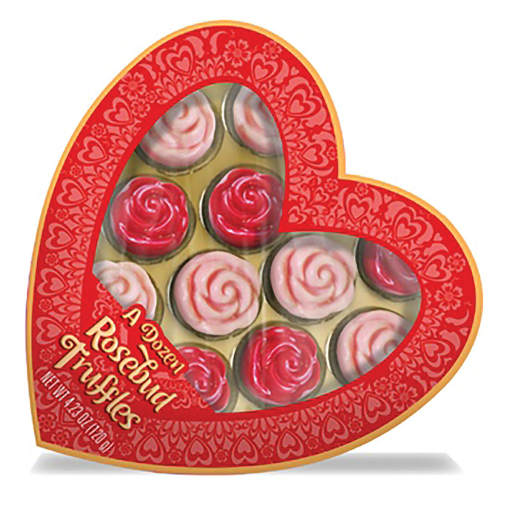 Wholesale Rosebud Caramel Truffle 4.23 Oz Heart Box- Bulk