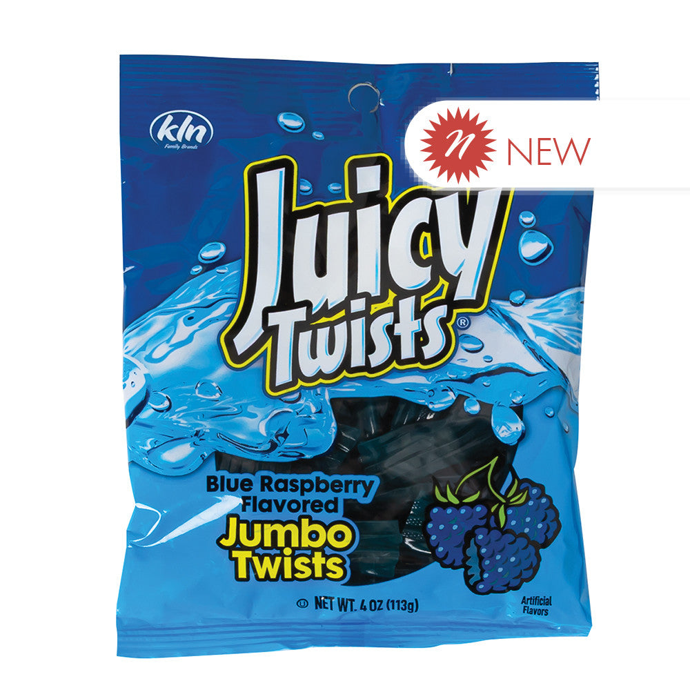 Wholesale Juicy Twists Blue Raspberry Jumbo Twists 4 Oz Peg Bag- Bulk