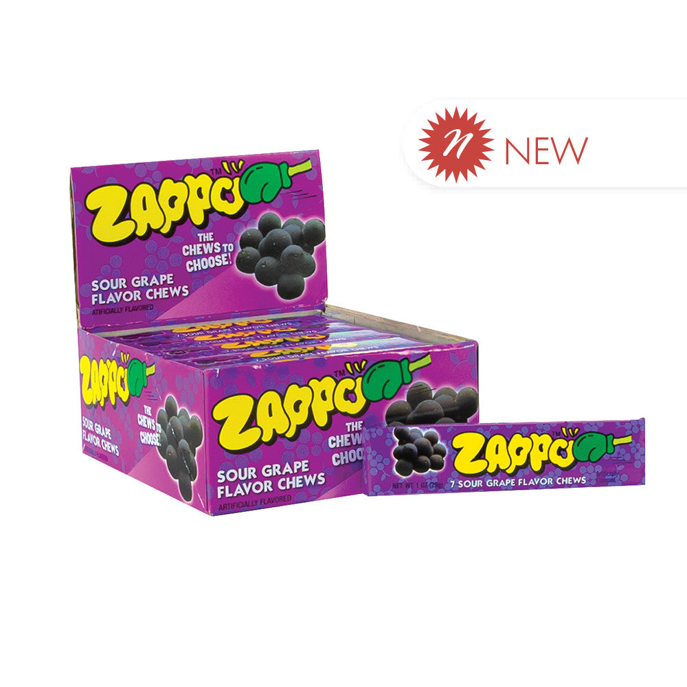 Wholesale Zappo Sour Grape Chews 1 Oz Stick- Bulk