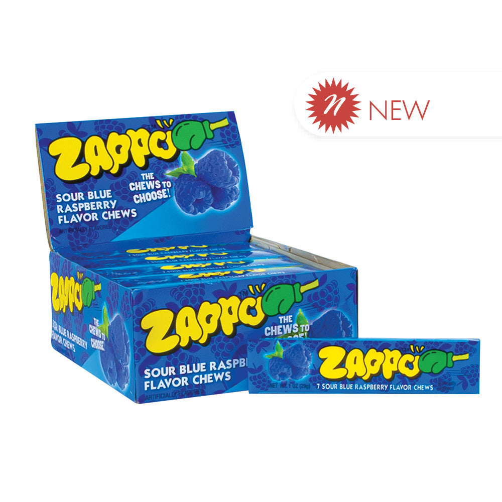 Wholesale Zappo Sour Blue Raspberry Chews 1 Oz Stick- Bulk