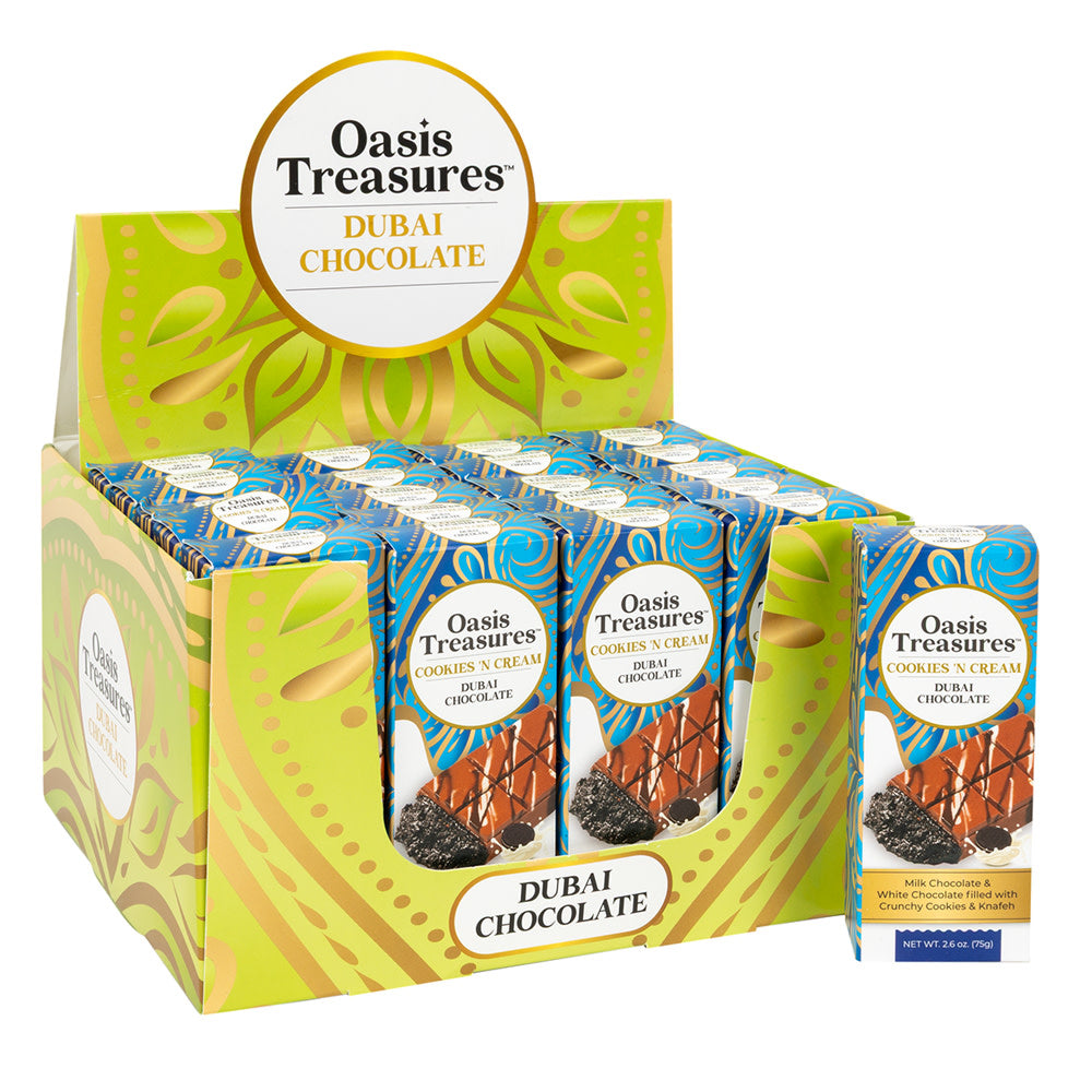 Wholesale Oasis Treasures Dubai Chocolate Cookies N’ Cream Bar 2.65 Oz- Bulk