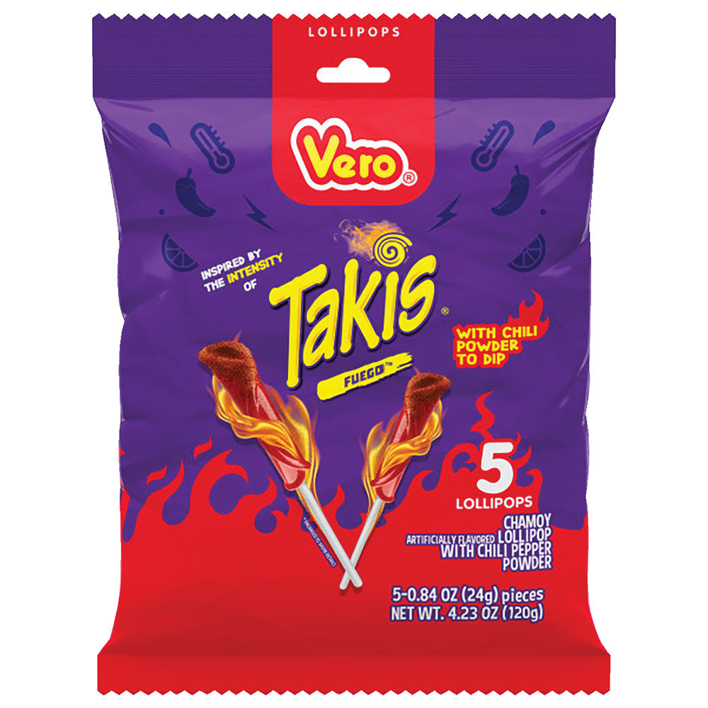 Wholesale Takis Vero Lollipops 5 Pieces 4.23 Oz Peg Bag- Bulk