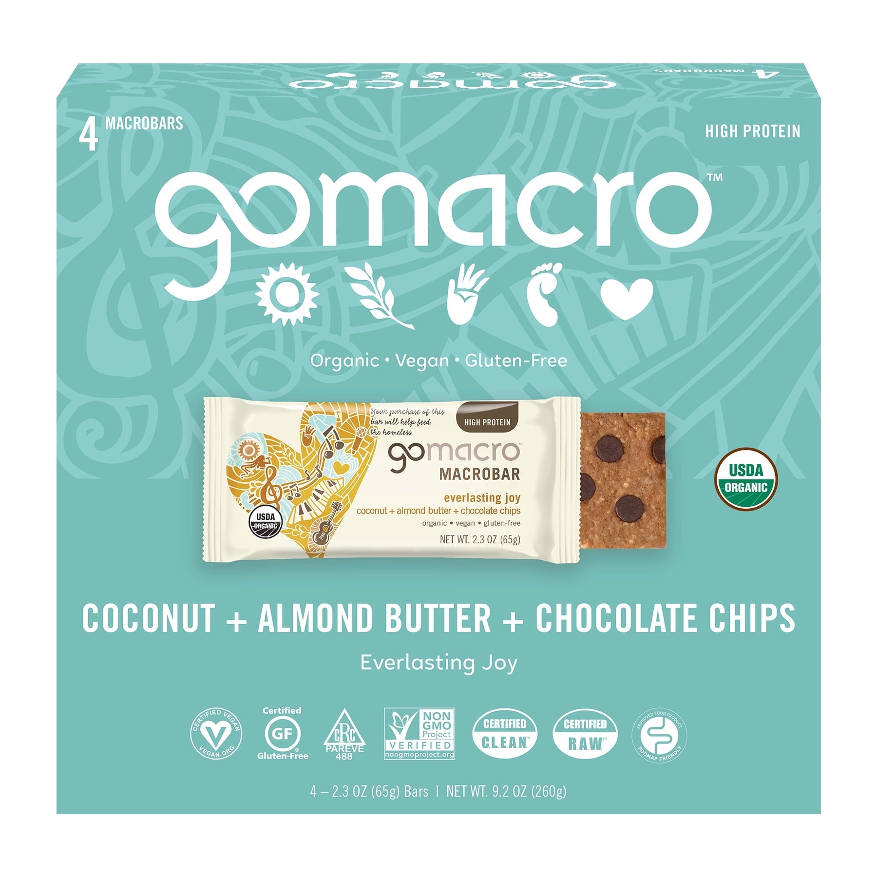 Gomacro Organic Coconut Almond Butter Chocolate Chips 2.3 Oz Bar