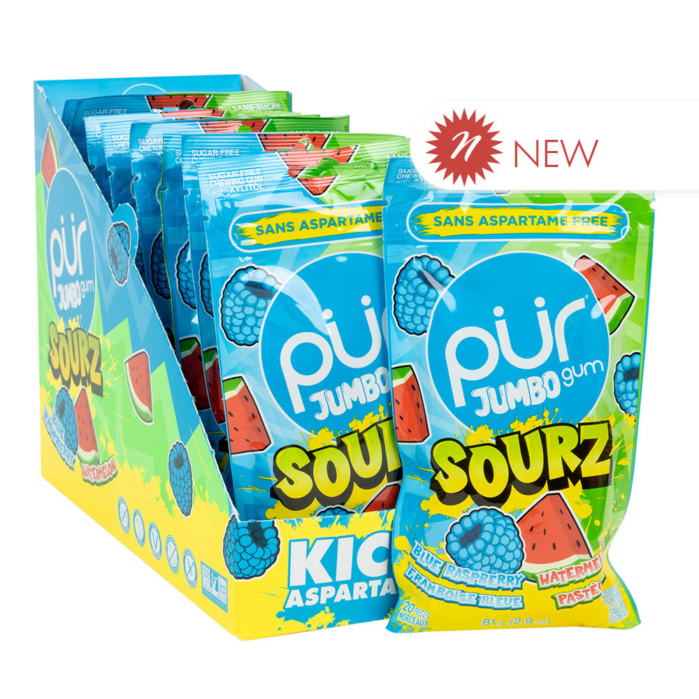 Wholesale Pur Sourz Blue Raspberry Watermelon Jumbo Gum 2.9 Oz Bag- Bulk