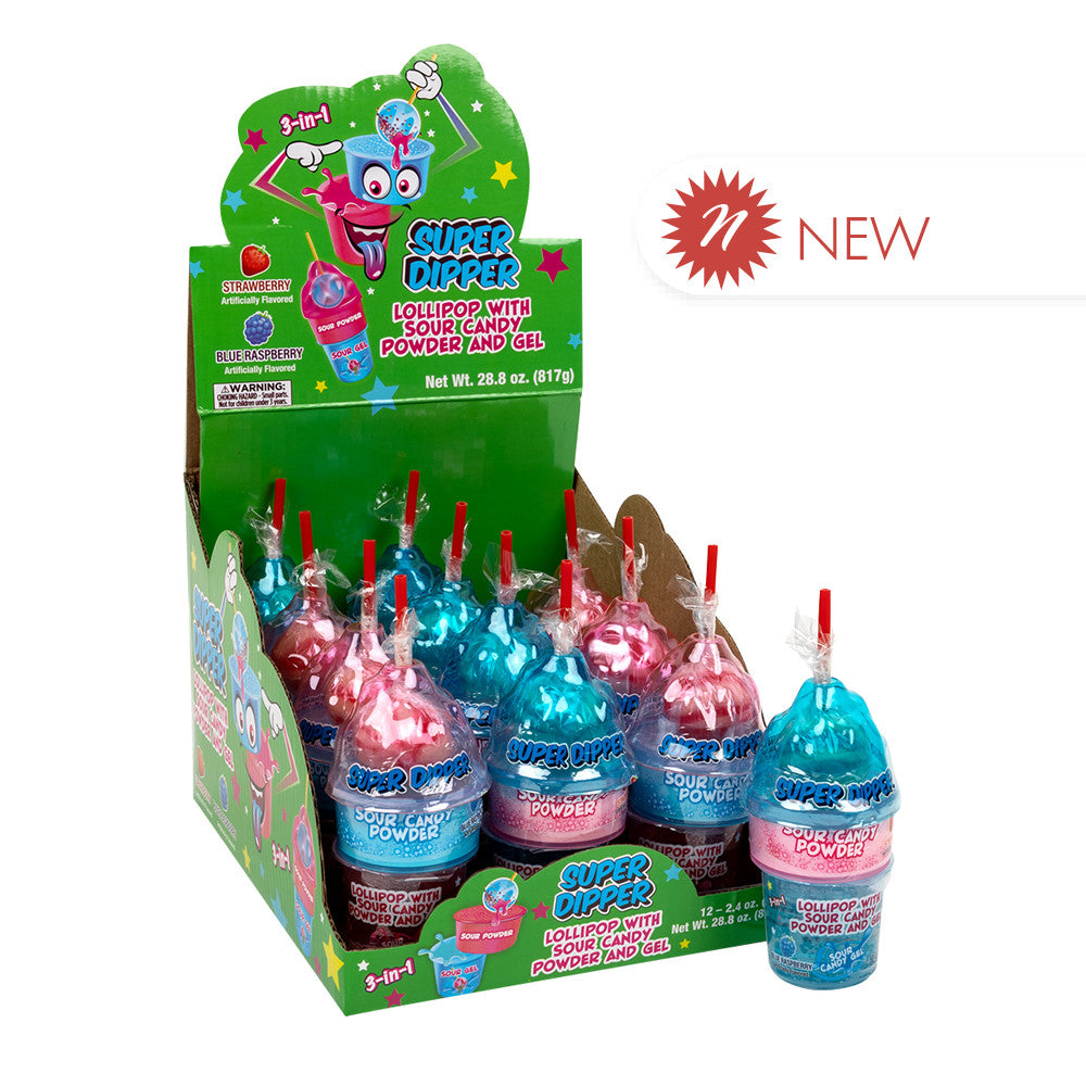 Super Dipper 3-In-1 Lollipop With Sour Candy And Gel 2.4 Oz Cup