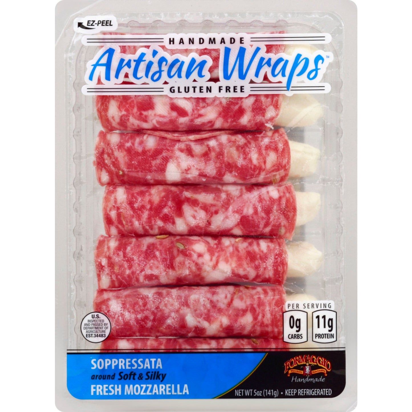 Wholesale Formaggio cheese Artisan Wraps Mozzarella & Soppressata Tray 5 oz- Bulk