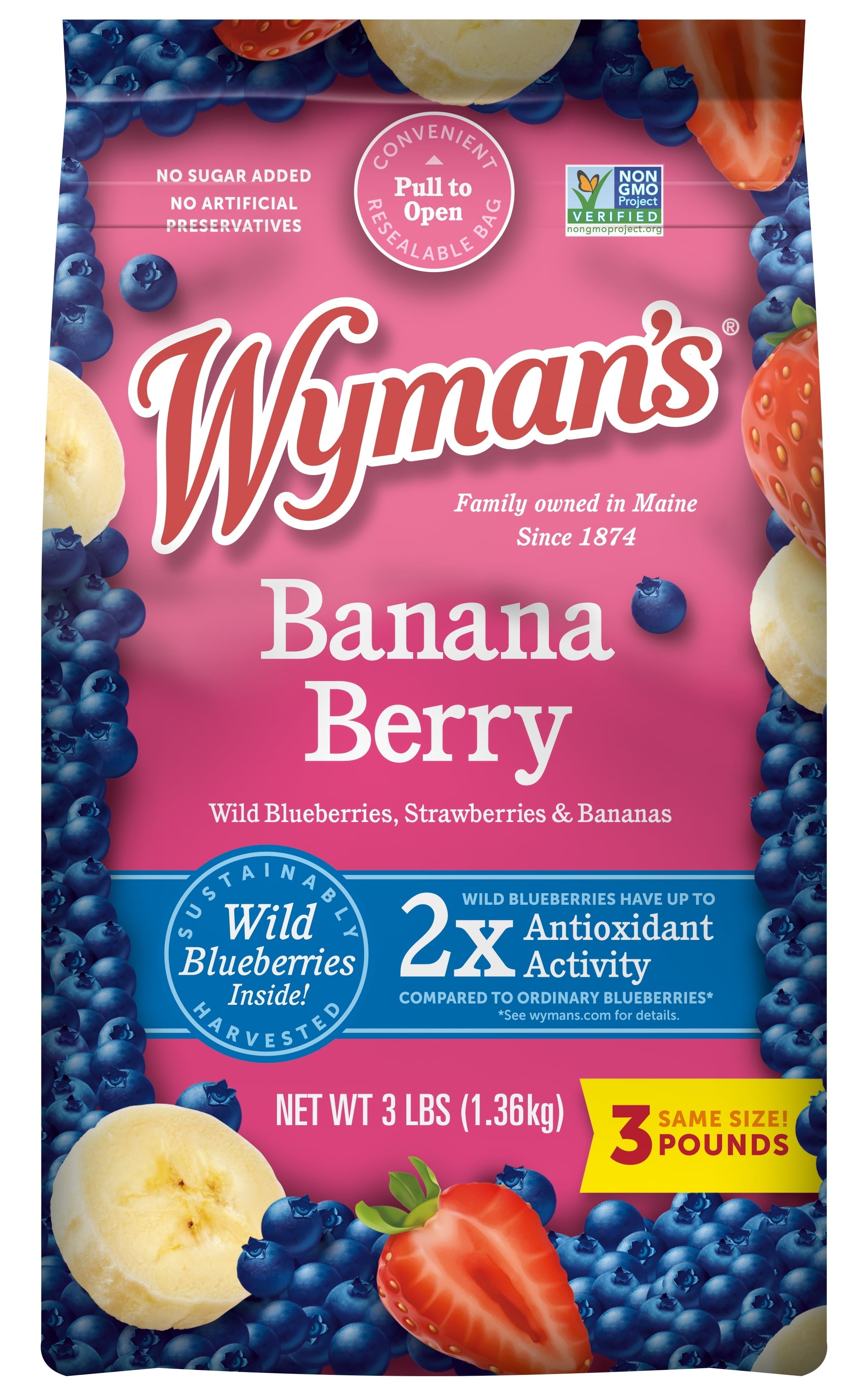 Wymans Berries Wild Strawberries & Banana Slices 3 Lb