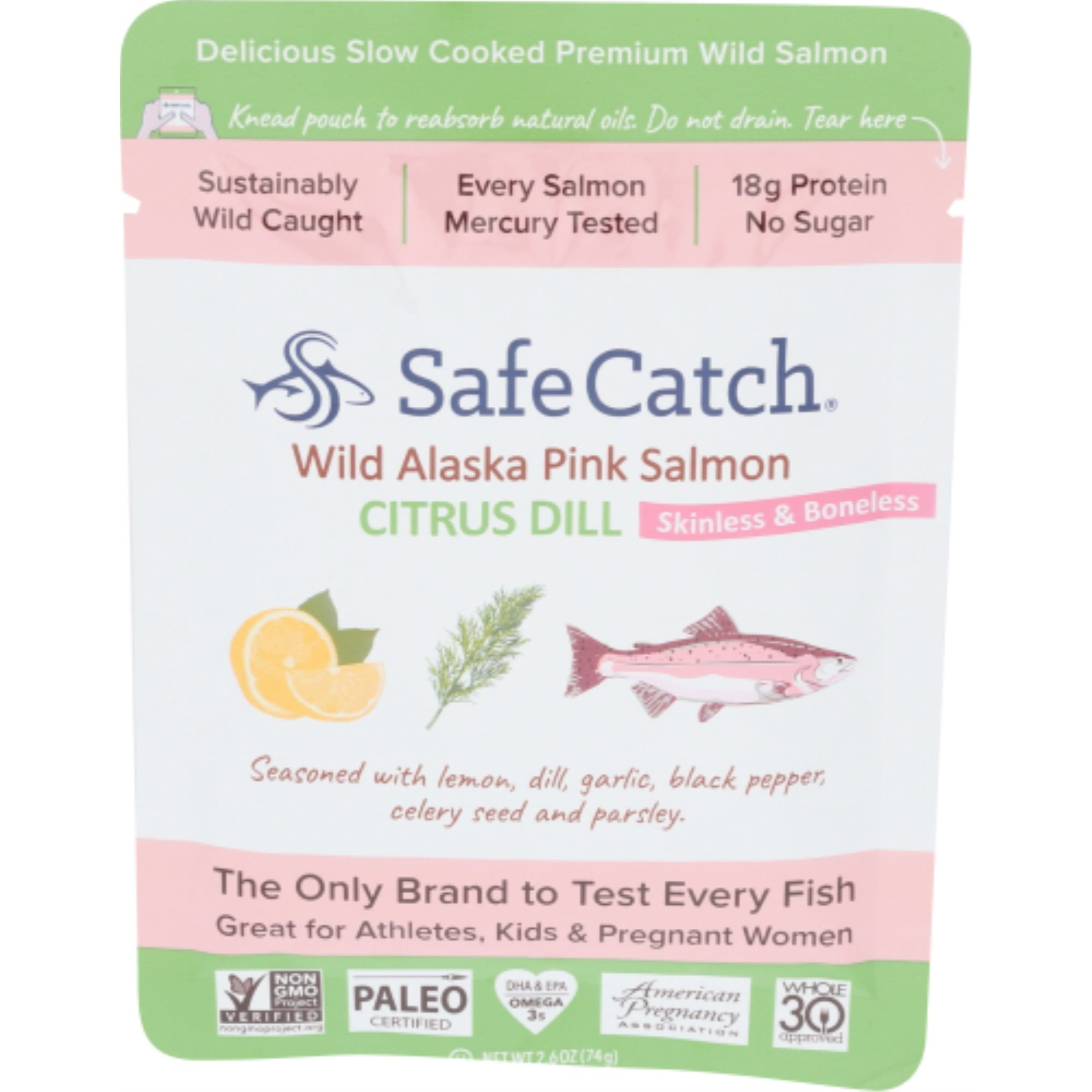 Safe Catch Wild Alaska Pink Salmon Citrus Dill 2.6 Oz Pouch