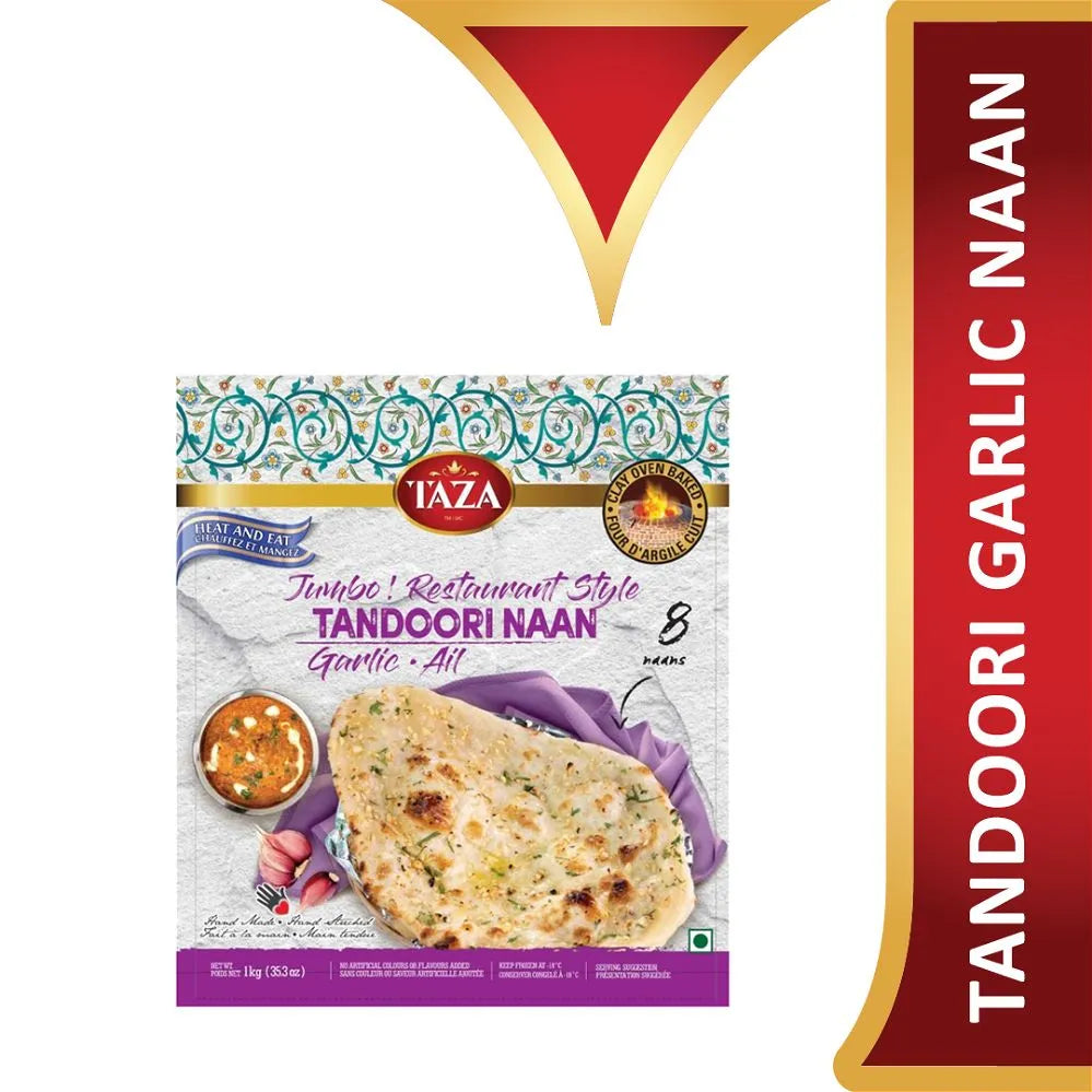Wholesale Taza Foods Tandoori Garlic Naan Jumbo 8pc- Bulk
