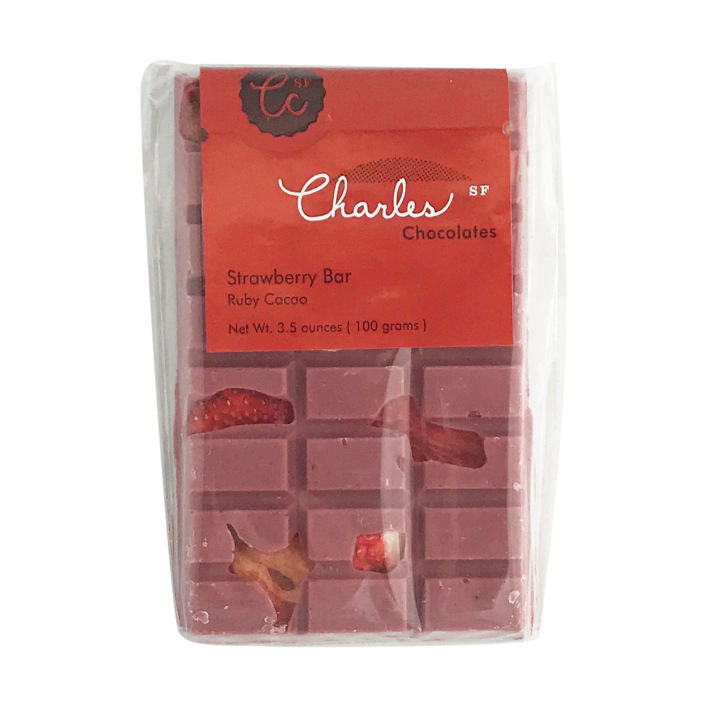 Charles Chocolates Ruby Cacao Strawberry Bar 3.5oz 12ct