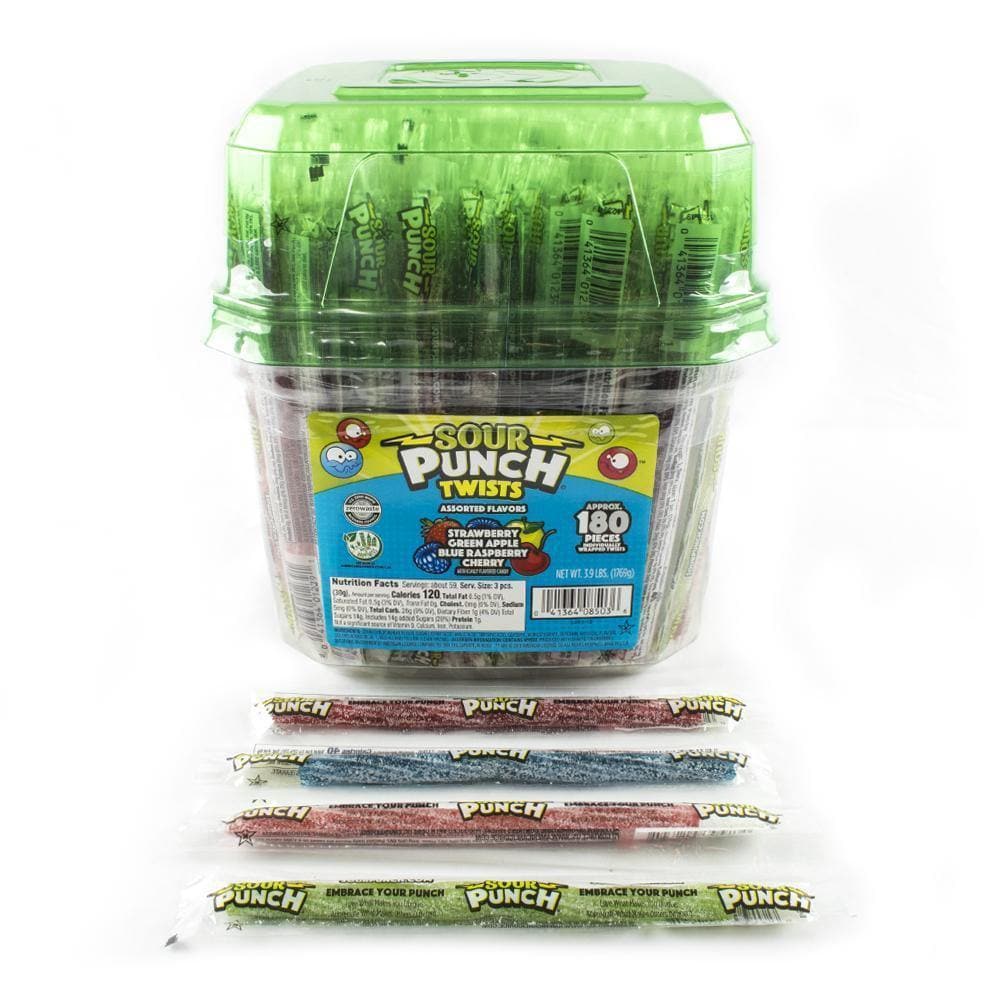 Wholesale Sour Punch 6 Individually Wrapped Assorted Candy Twists 3.90 lb Jar- Bulk
