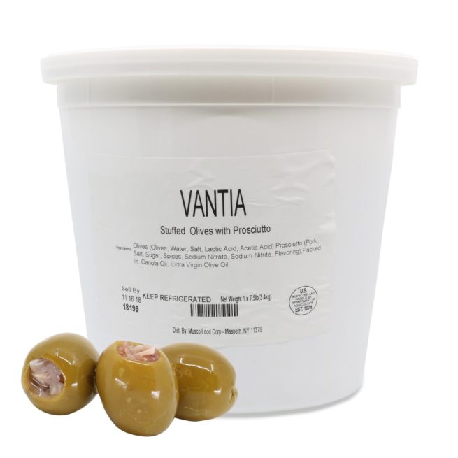 Wholesale Vantia Prosciutto Stuffed Olives 7 lb- Bulk