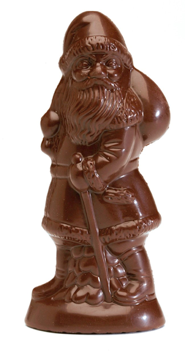 Wholesale Nirvana Santa With Backpack Hollow Dark Chocolate Figurine In Cello Bag (6" Tall)3.5 Oz.-12 Ct Case Bulk