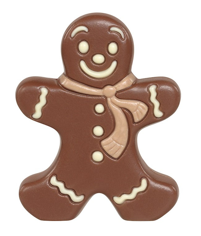 Wholesale Gingerbread Man Hollow Milk Chocolate Figurine W Accents In Cello Bag With Ribbon (5" Tall) 1.9 Oz.-12 Ct Case Bulk