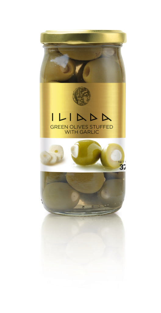 Wholesale Iliada Green Olives Stuffed with Garlic 370 Gram-12 Ct Case Bulk