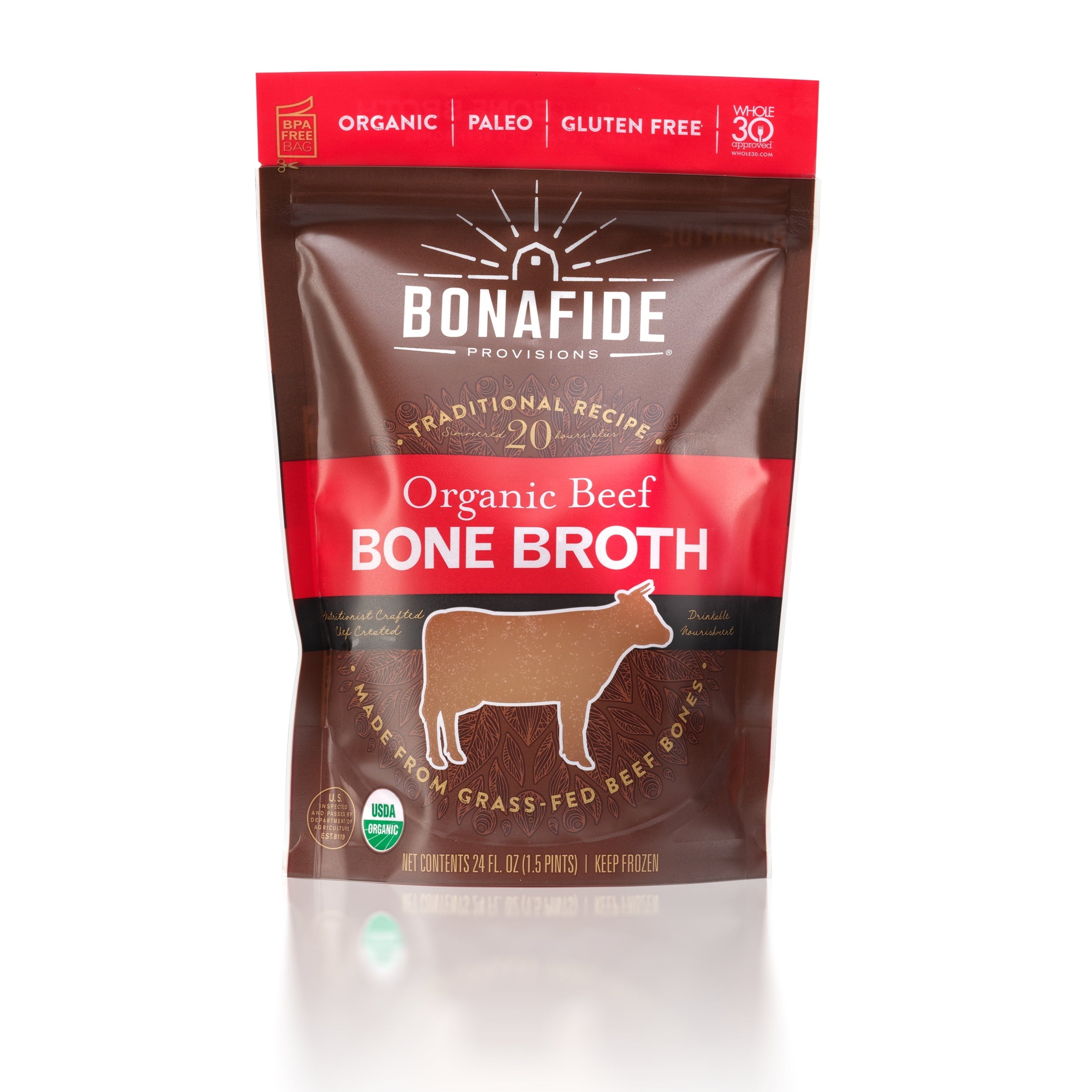 Bonafide Provisions Frozen Organic Beef Bone Broth. Non GMO Small Batch Beef Broth Box