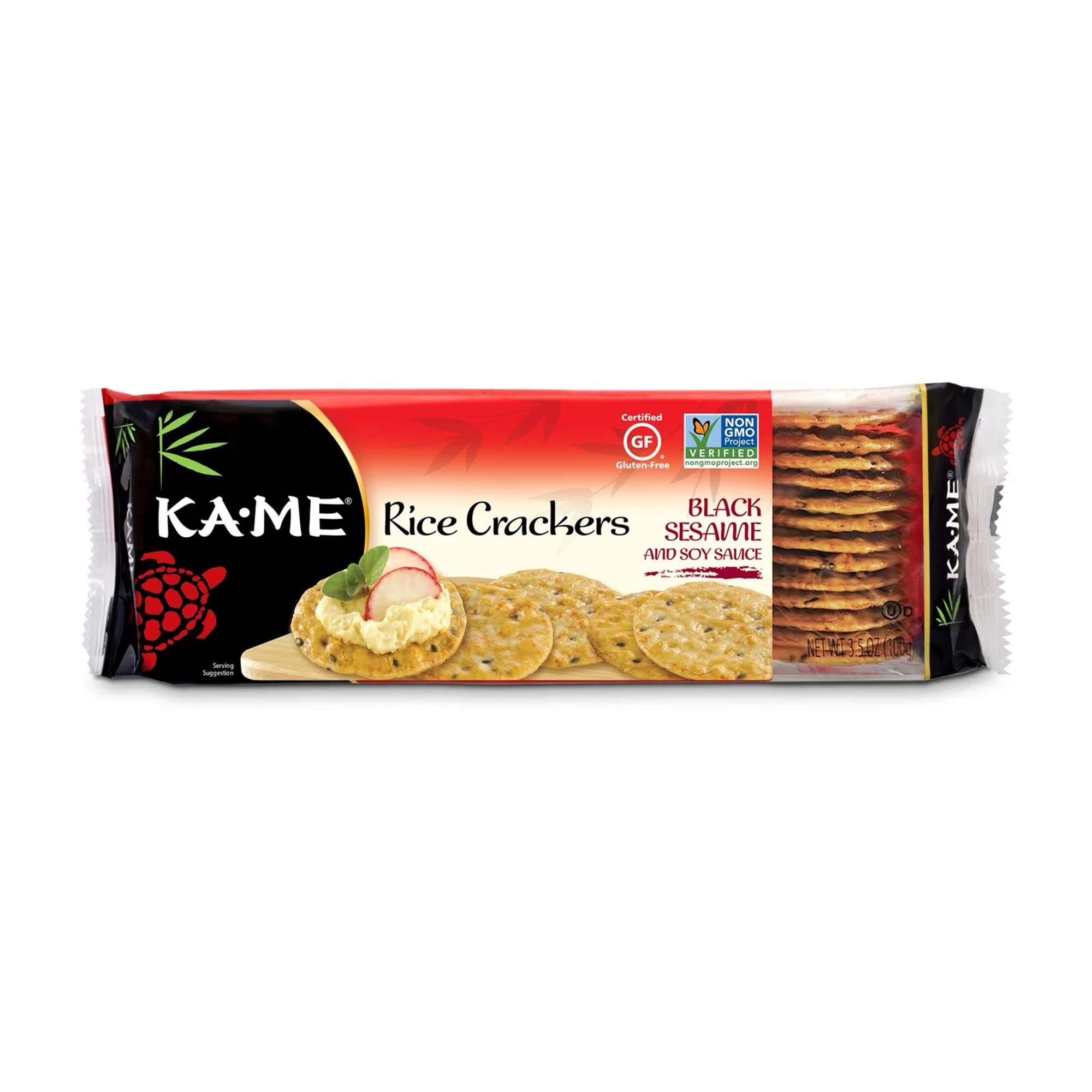 Kame Rice Crackers Black Sesame 3.5oz 12ct