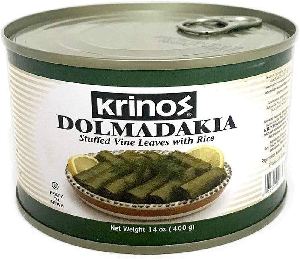 Krinos Dolmas Stuffed Grape Leaves with Rice Mediterranean Herbs 4.4 LB