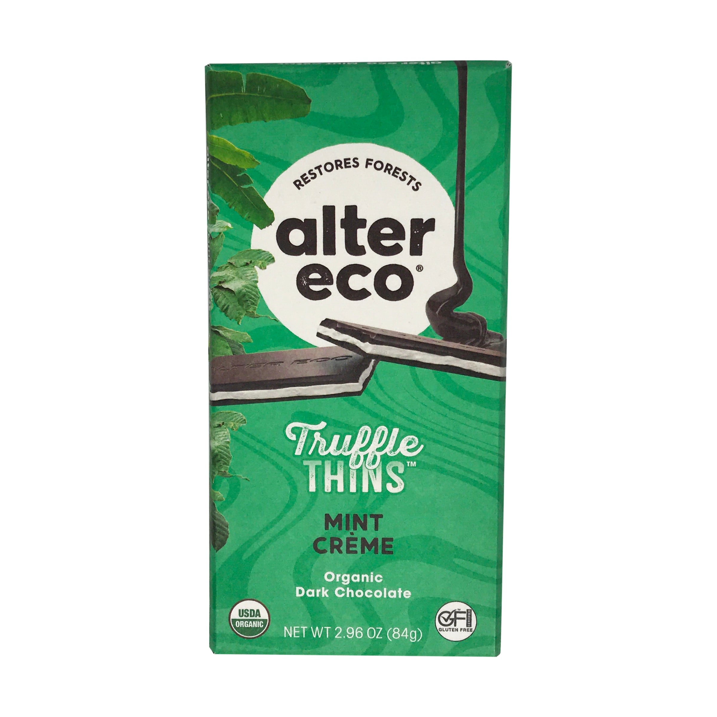 Alter Eco Mint Creme Truffle Thins Chocolate 2.96 Oz Bar