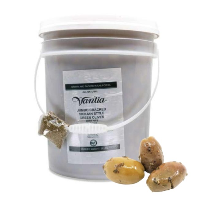 Wholesale Vantia Sicilian Jumbo Cracked Olives 28 lb- Bulk