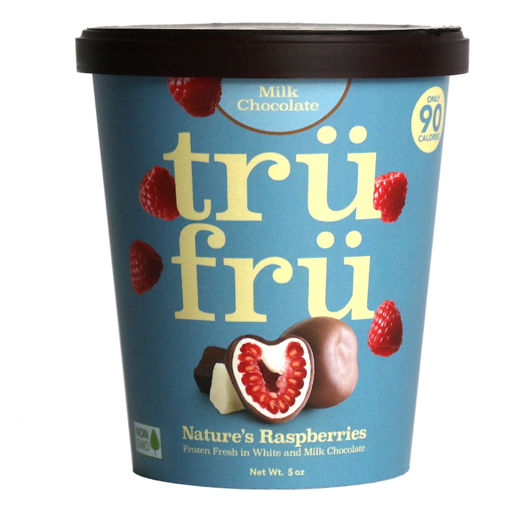 Tru Fru Hyper-Chilled Whole Raspberries in White and Milk Chocolate 5 oz
