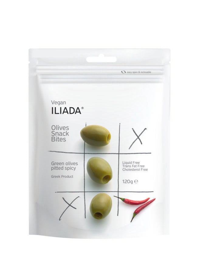 Wholesale Iliada Spicy Green Olives - Pouch 120 Gram-16 Ct Case Bulk