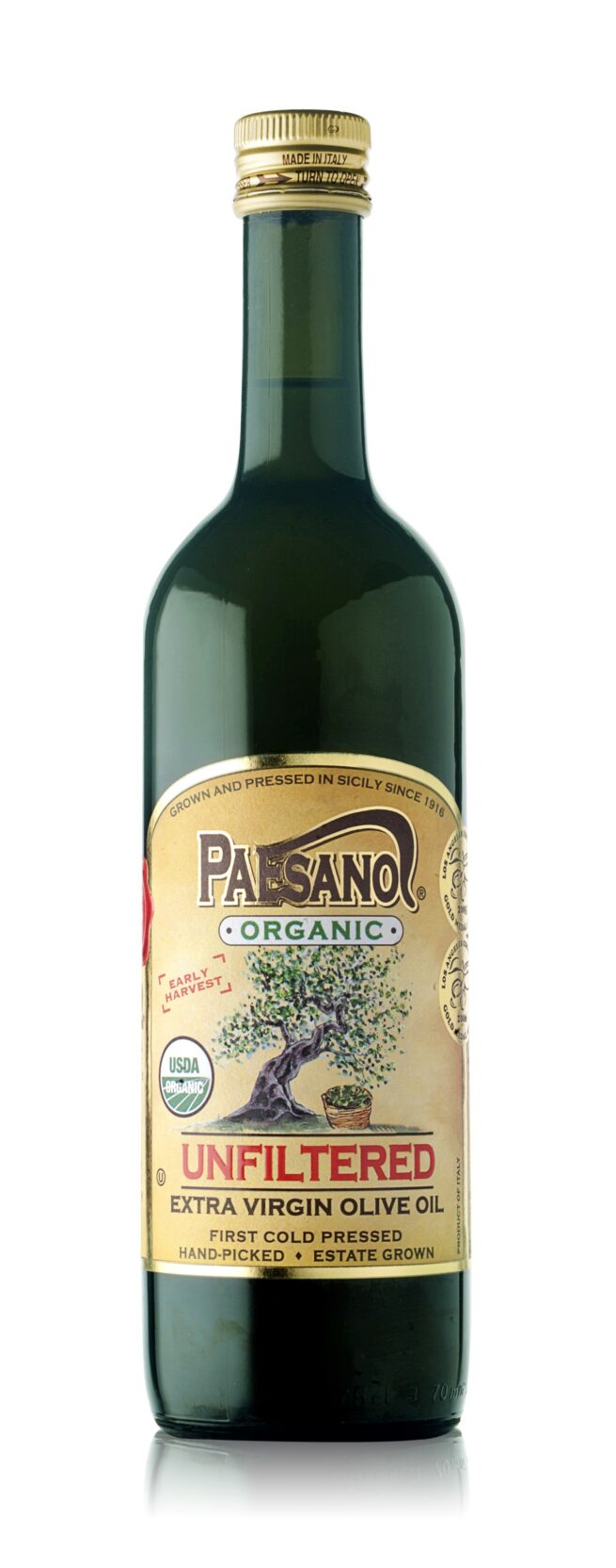 Paesanol Sicilian Organic Unfiltered Extra Virgin Olive Oil 750 ML