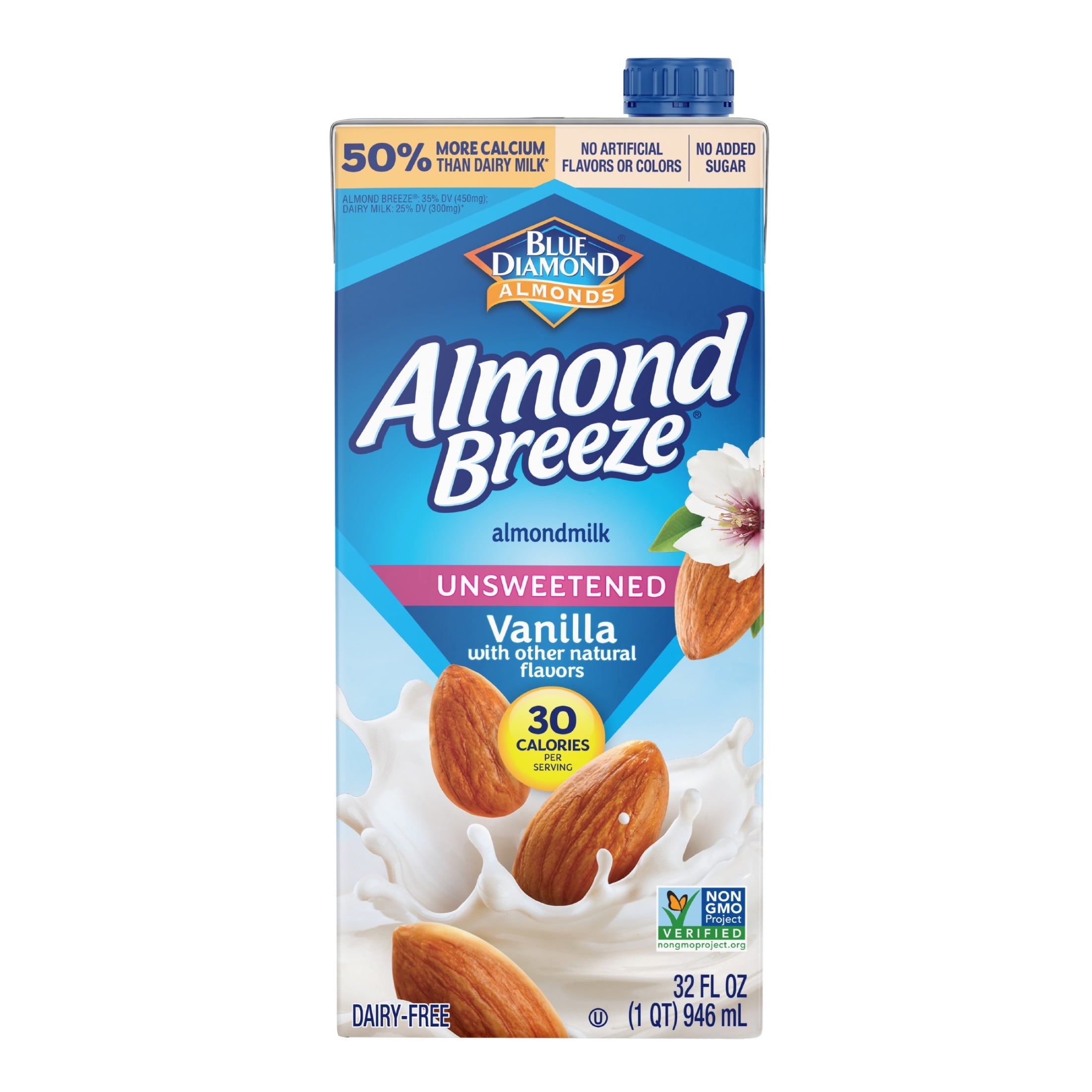 Blue Diamond Almond Breeze Unsweetened Vanilla 32 oz Carton