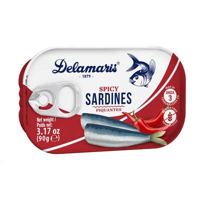 Wholesale Delamaris Spicy Sardines In Sunflower Oil 90G Tin- Bulk