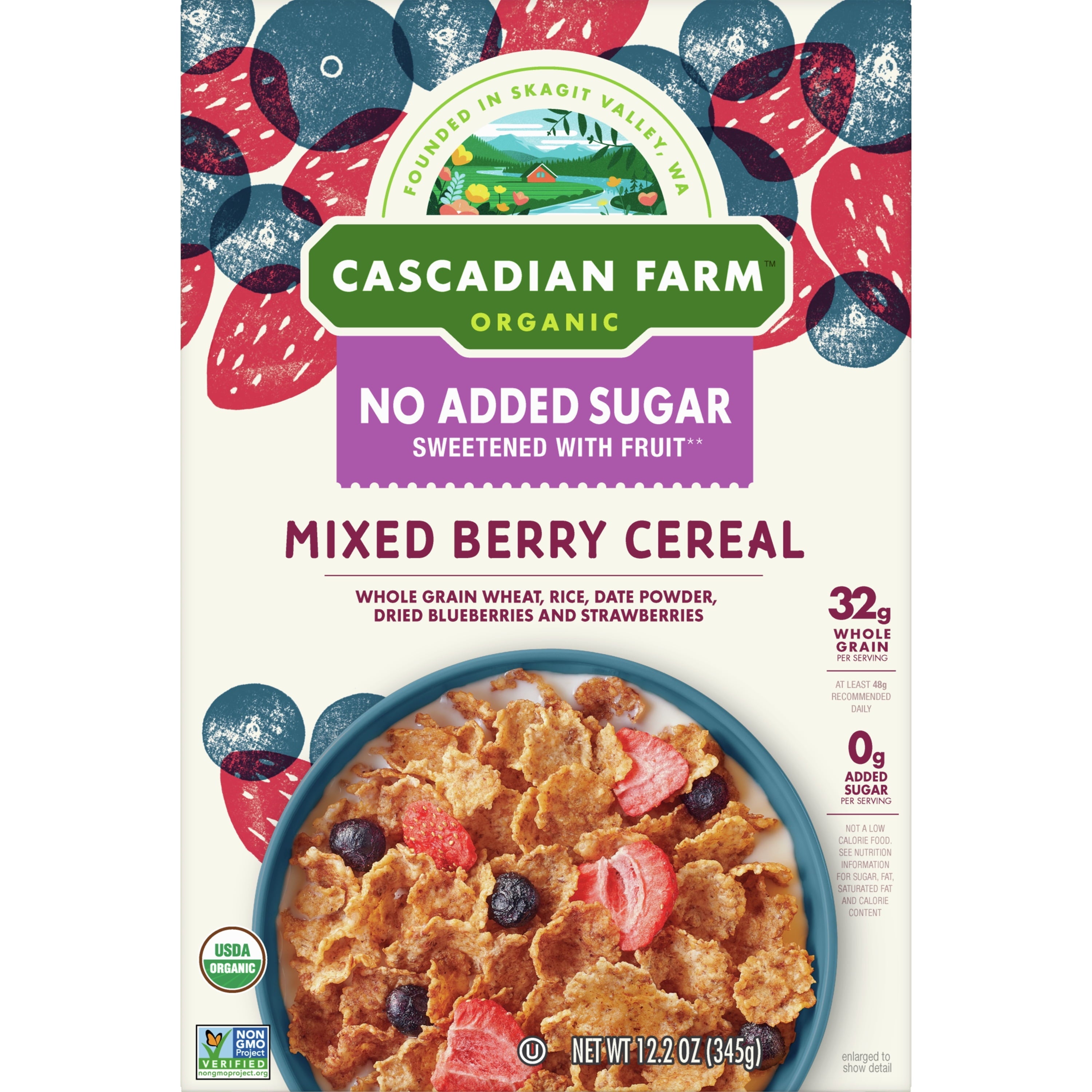 Cascadian Farm Organic Mixed Berry Cereal No Added Sugar 12.2 Oz Box