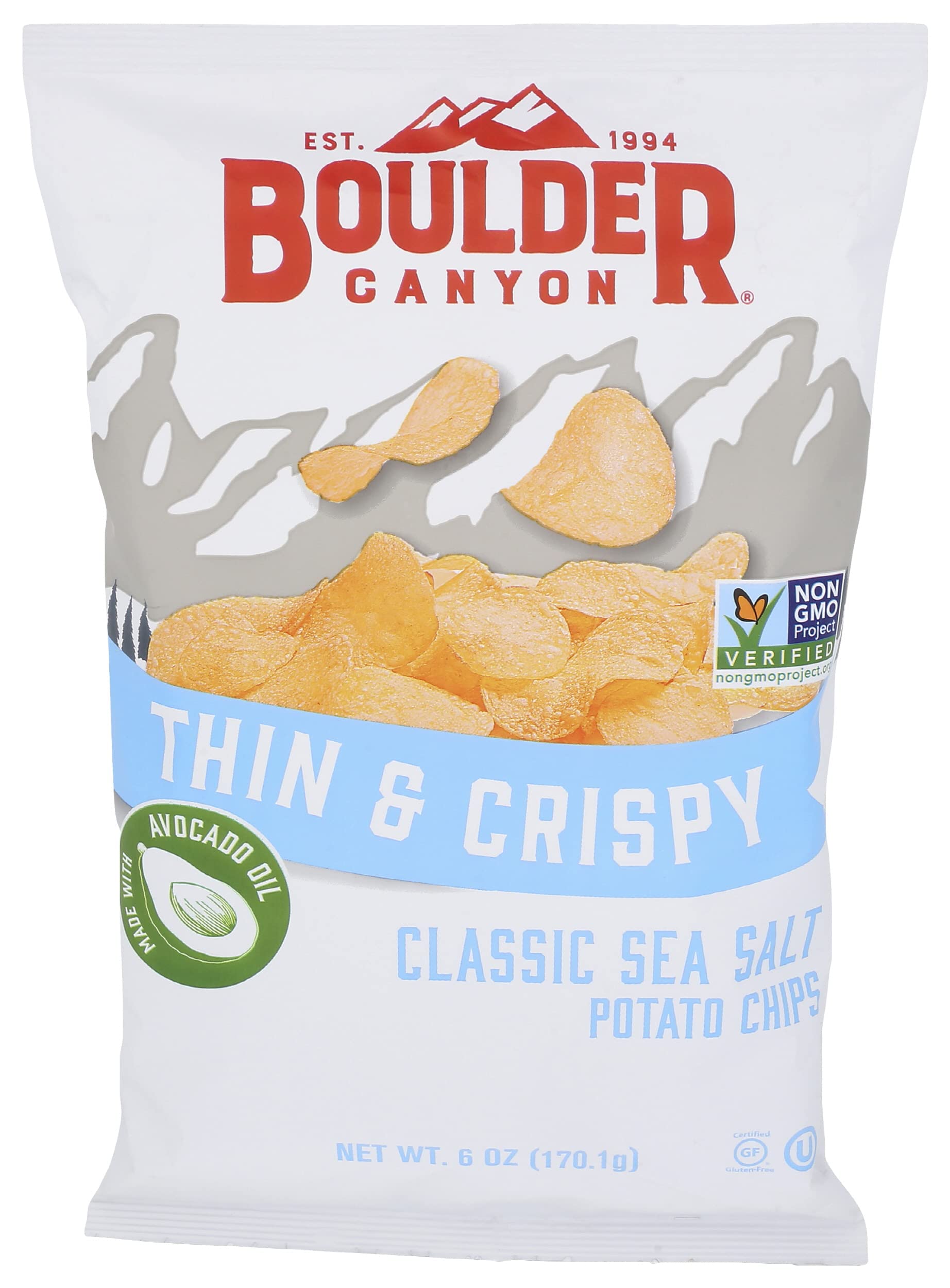 Boulder Canyon Avocado Oil Thin & Crispy Potato Chips Classic Sea Salt 6 oz Bag