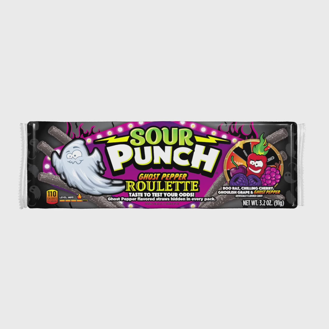 Wholesale Sour Punch Ghost Pepper Roulette Straws 3.2Oz Trays- Bulk