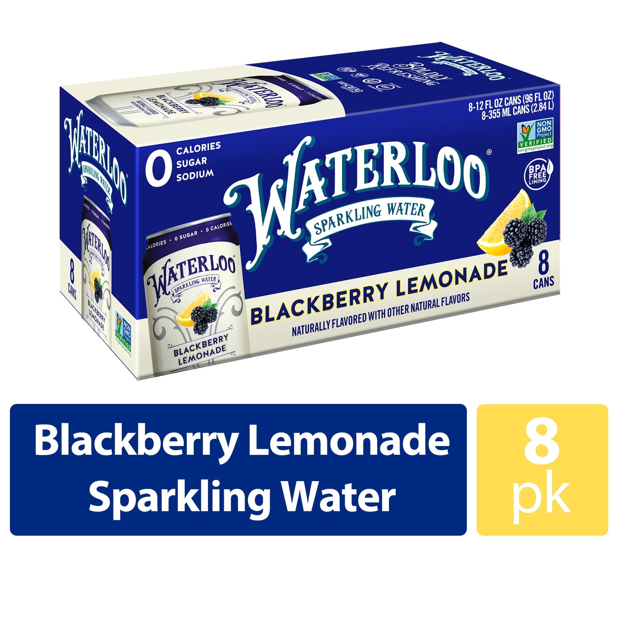 Waterloo Sparkling Water Blackberry Lemonade 12 fl oz 8 Pack Cans