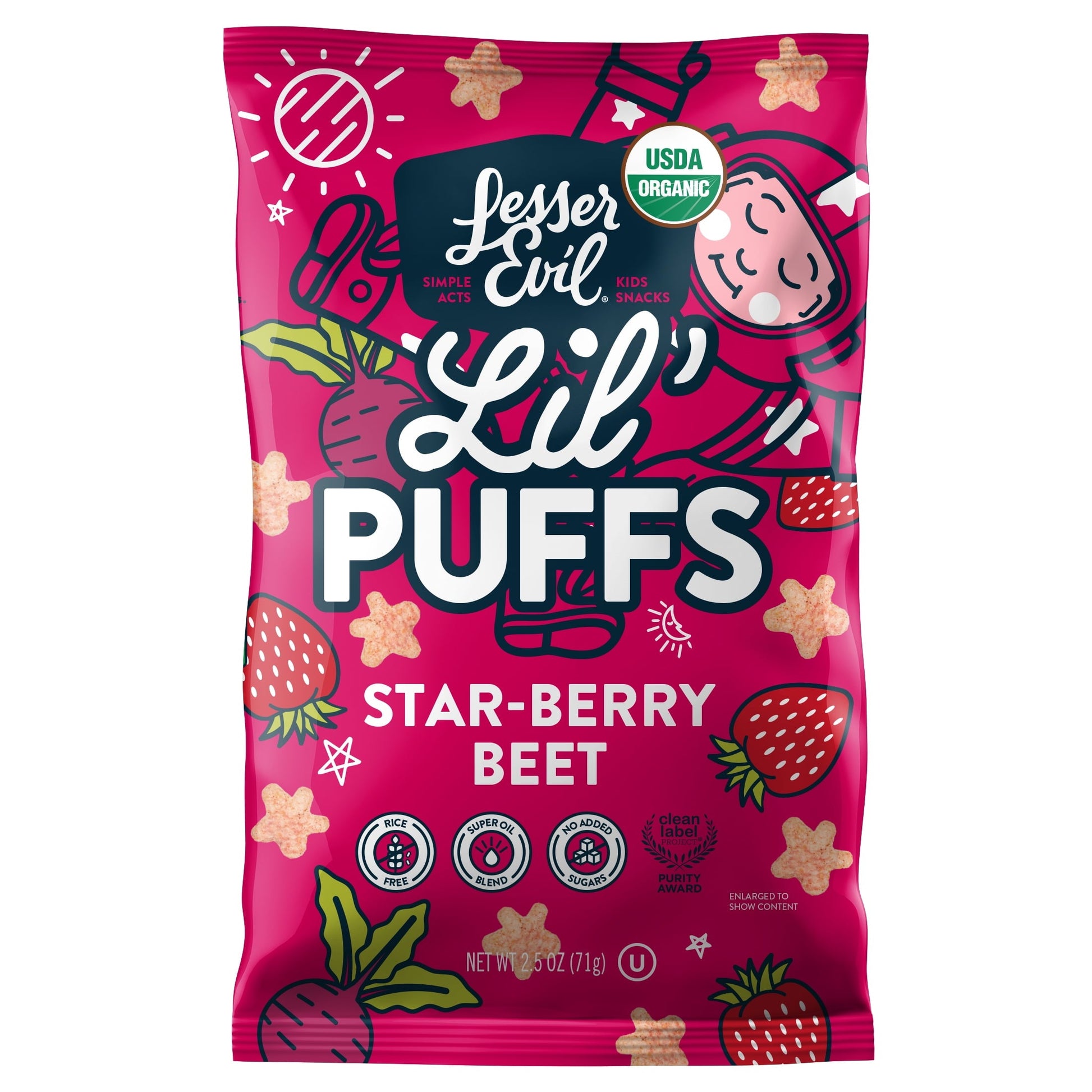 Wholesale Lesser Evil Lil Puffs, Star-berry Beet 2.5oz- Bulk