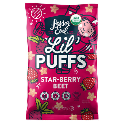 Wholesale Lesser Evil Lil Puffs, Star-berry Beet 2.5oz- Bulk