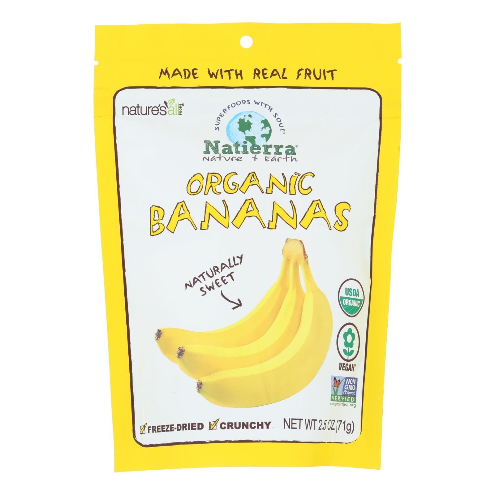 Natierra Organic Freeze-Dried Bananas 2.5 Oz Pouch