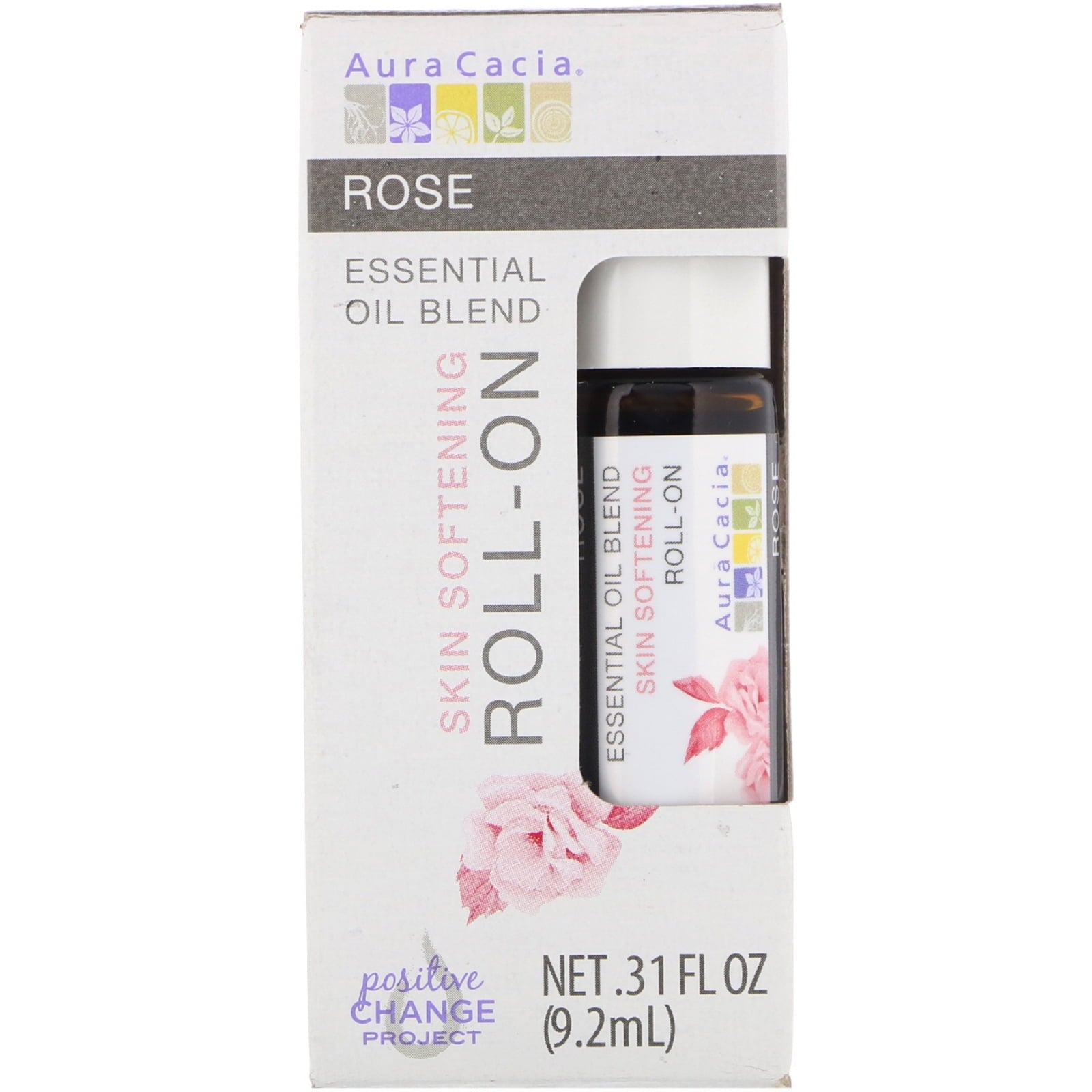 Aura Cacia Essential Oil Blend Skin Softening Roll-on Rose 0.31 oz Bottle
