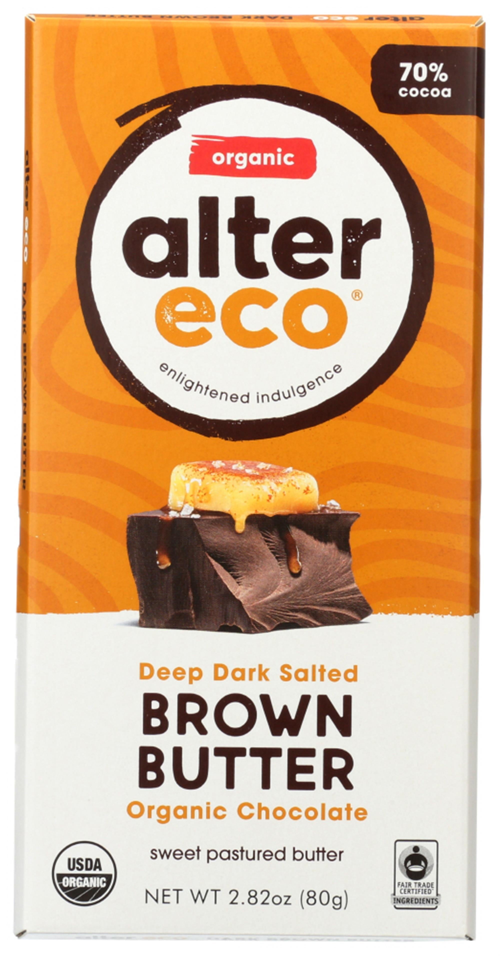 Alter Eco Chocolate Deep Dark Salted Brown Butter 2.82 Oz Bar