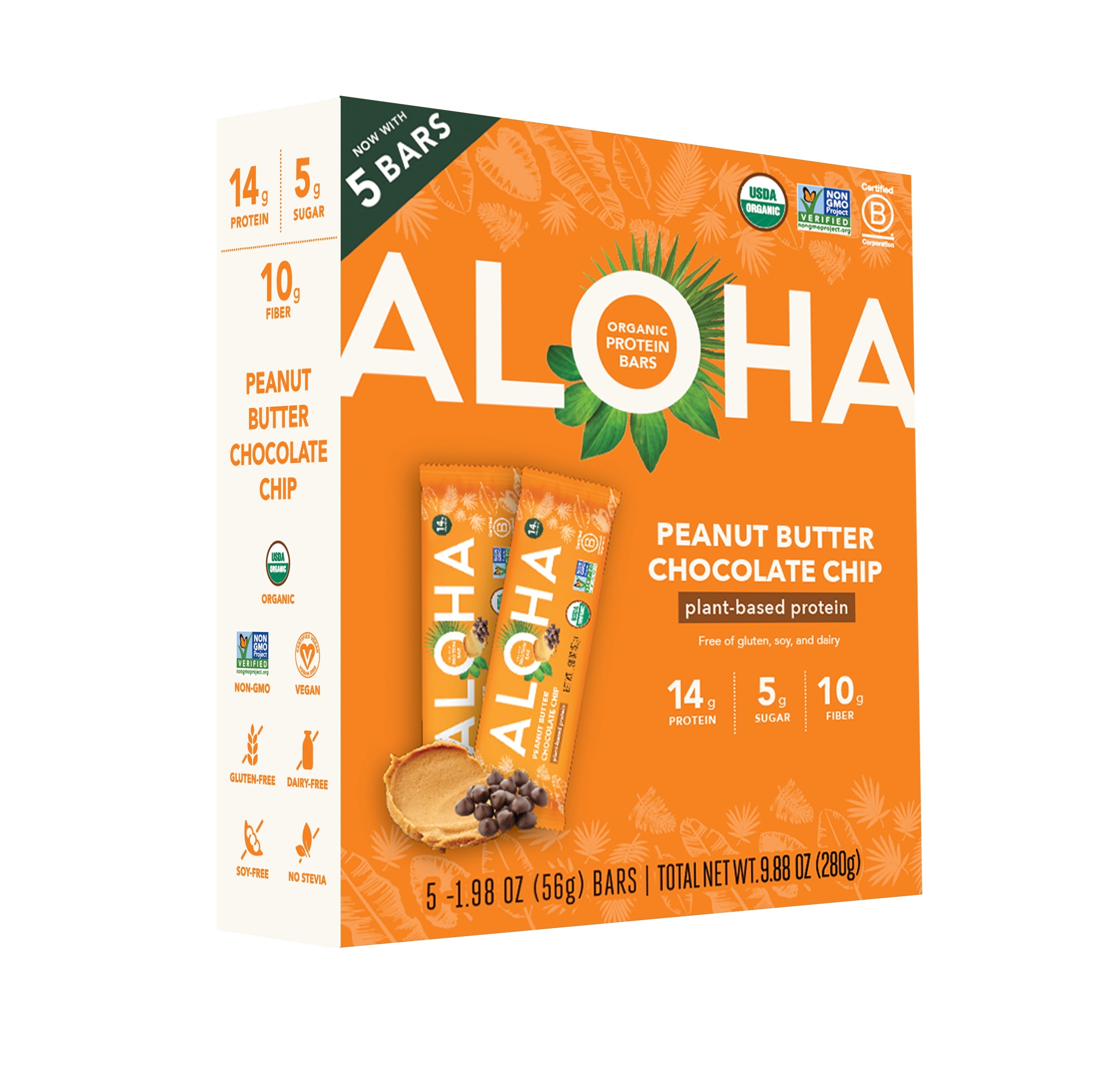 Aloha Peanut Butter Chocolate Chip Protein Bars 9.88 Oz