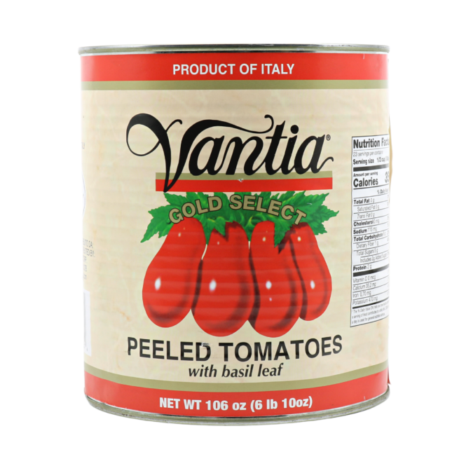 Wholesale Vantia Italian Peeled Tomatoes with Basil Leaf Gold Selection Sauce 106 oz- Bulk