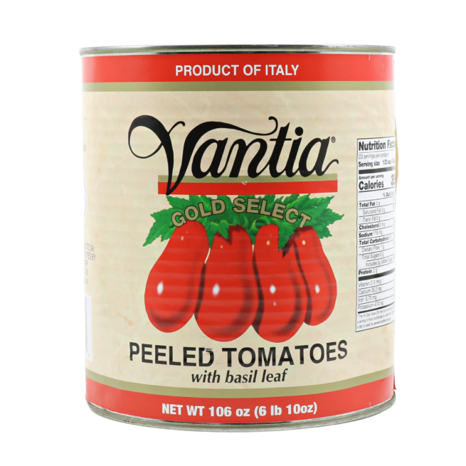 Wholesale Vantia Italian Peeled Tomatoes with Basil Leaf – Gold Selection Sauce 106 OZ-6ct Case Bulk