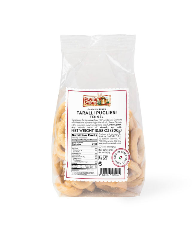 Wholesale Puglia Taralli with Fennel Snack 10 OZ-16ct Case Bulk