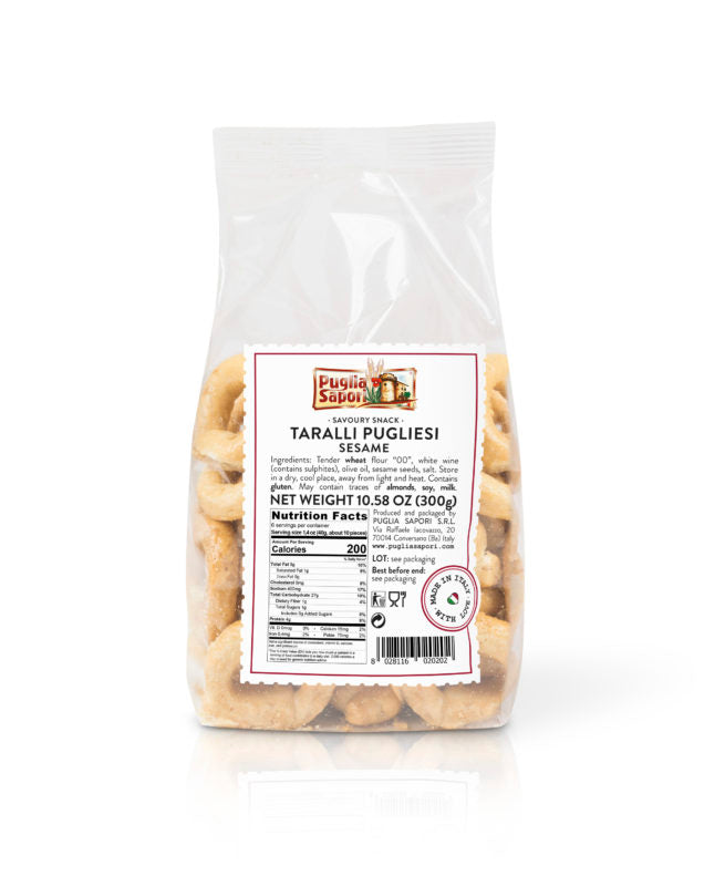 Wholesale Puglia Taralli with Sesame 10 OZ-16ct Case Bulk