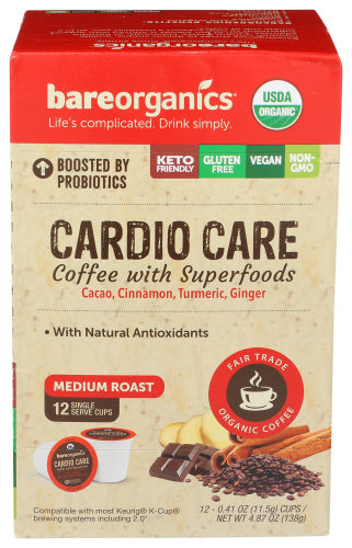BareOrganics Cardio Care Coffee with Superfoods Single-Serve Cup 4.87oz 6ct