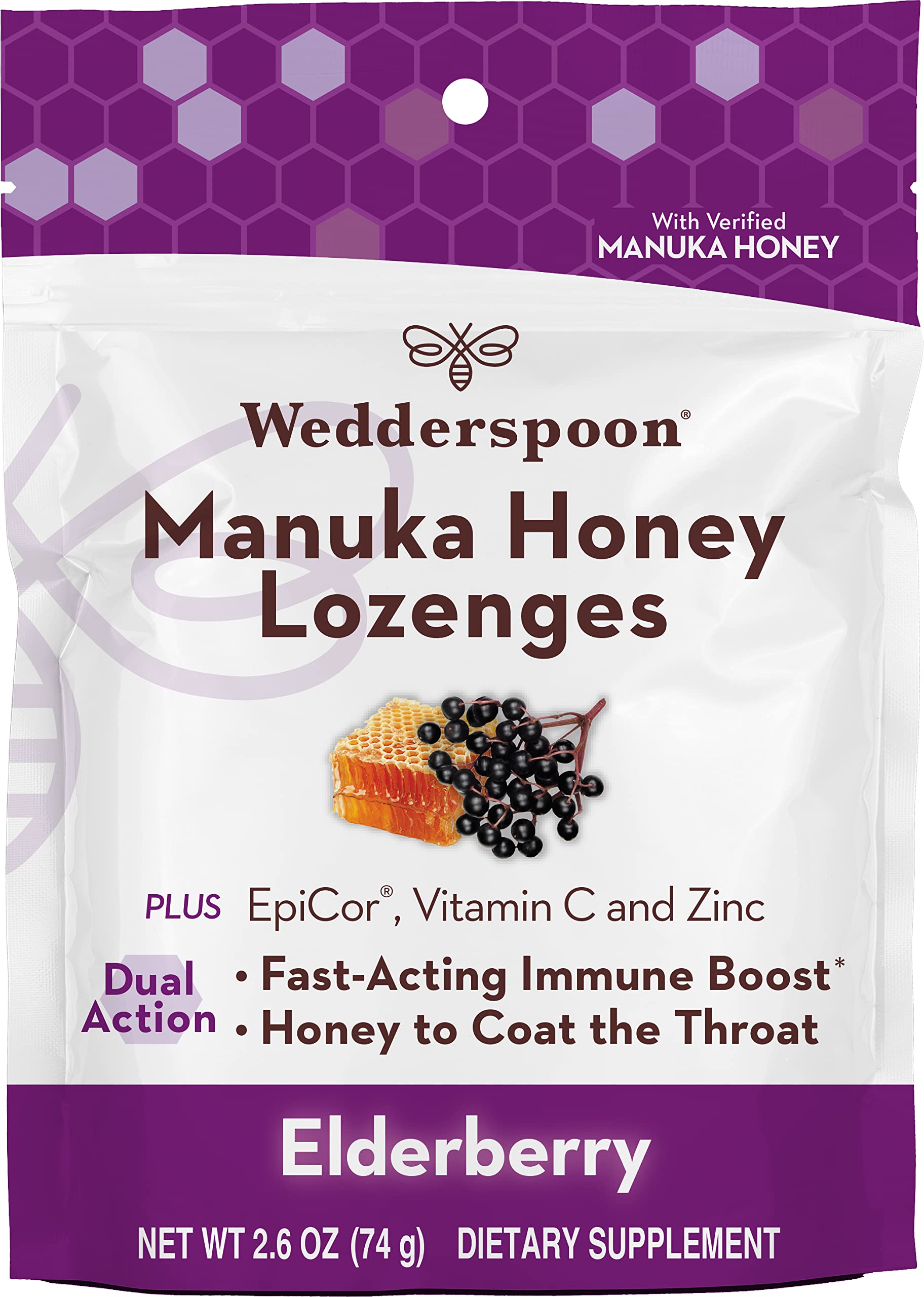 Wedderspoon Manuka Honey Lozenges Elderberry 2.6 oz