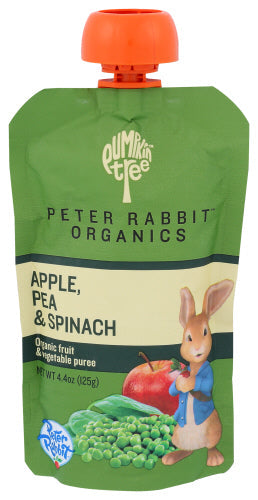 Wholesale Pumpkin Tree Peter Rabbit Organic Veg and Fruit Puree Pea Spinach and Apple 4.4oz.- Bulk