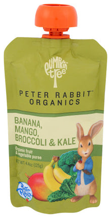 Wholesale Pumpkin Tree Peter Rabbit Banana Mango Broccoli & Kale Fruit & Vegetable Puree 4.4 oz- Bulk