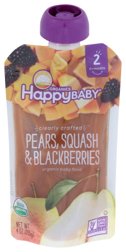 HappyBaby Organic Baby Food 6+ Months Pears Squash & Blackberries 4 oz