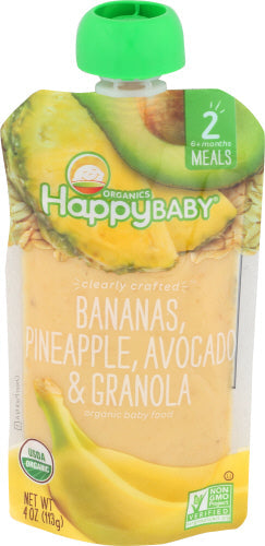 HappyBaby Clearly Crafted Bananas Pineapple Avocado & Granola Baby Meals 4 Oz