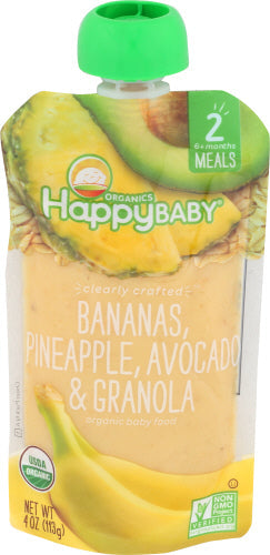 Wholesale HappyBaby Clearly Crafted Bananas Pineapple Avocado & Granola Baby Meals 4 Oz- Bulk